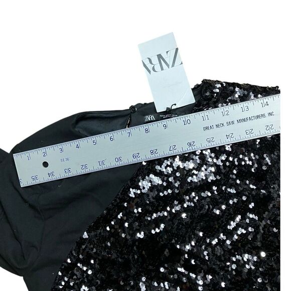Zara Dress‎ WMNS M Black Sequin Mini Long Sleeve Asymmetric Avant Party Club - Picture 7 of 13
